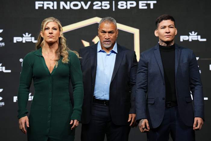 Kayla Harrison and Larissa Pacheco ahead of the 2022 PFL Championship.